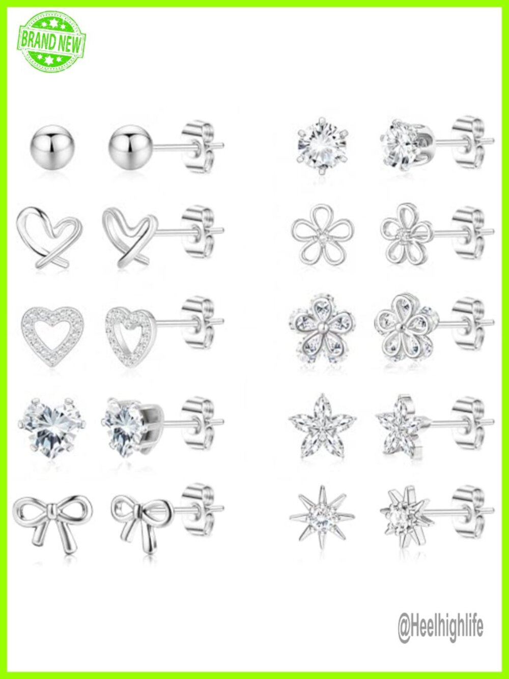 Hypoallergenic Surgical Steel Stud Earrings Set Cubic Zirconia